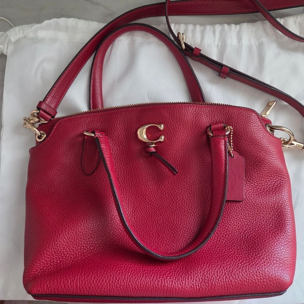 Coach Remi Satchel Red Pebbled Leather Crossbody Shoulder Handbag